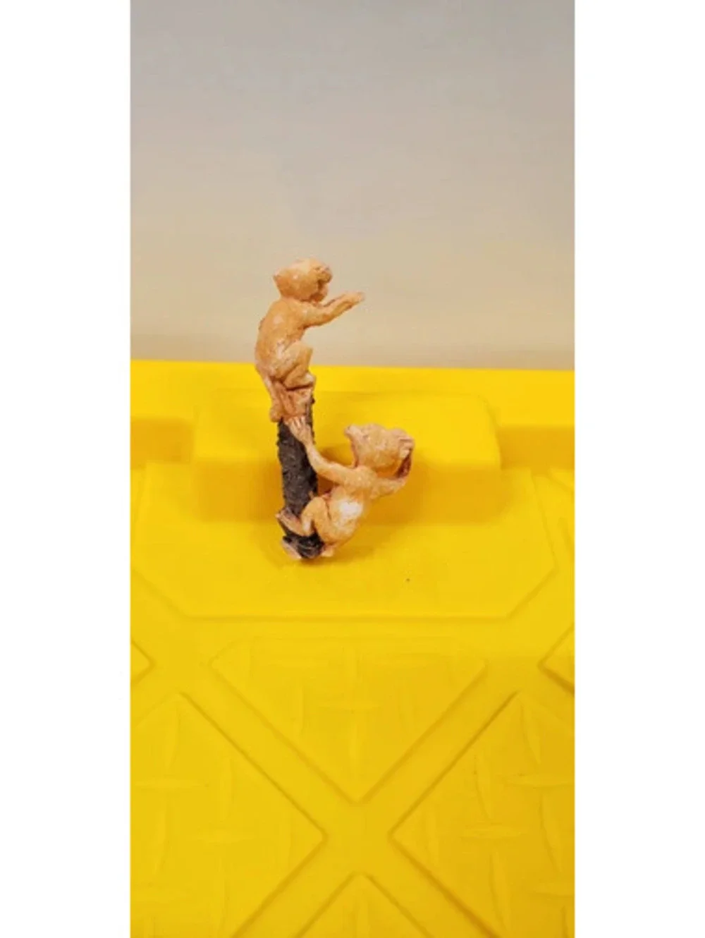 Vintage Figurine Two Monkeys on Tree Branch Log Miniature Collectible Decor